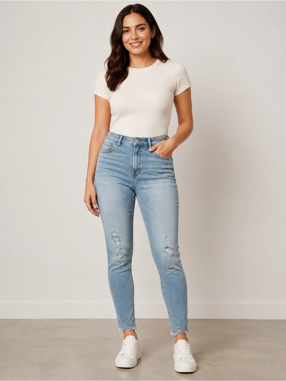 Express Skinny High Rise Distressed Jeans Size 10R Light Wash